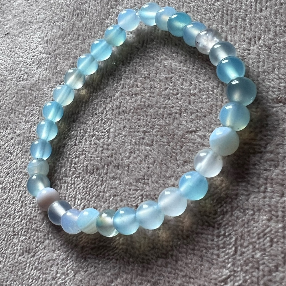 🤍HP🤍 Handmade Elegant Natural 🩵 Blue Sardonyx Stone Beaded Bracelet, Size 7” - Picture 3 of 4